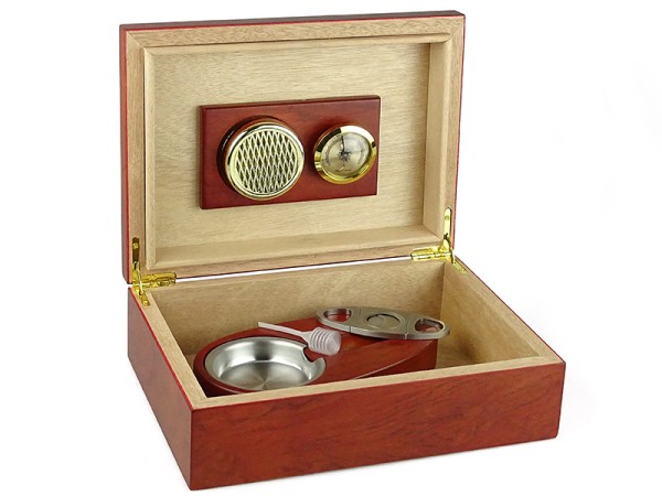 HUMIDOR SET INKL. ZIGARRENABSCHNEIDER & ASCHER BORDEAUX-ROT